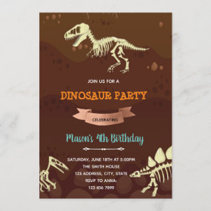 Fossil dinosaur birthday invitation