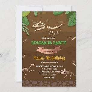 Fossil dinosaur birthday party invitation