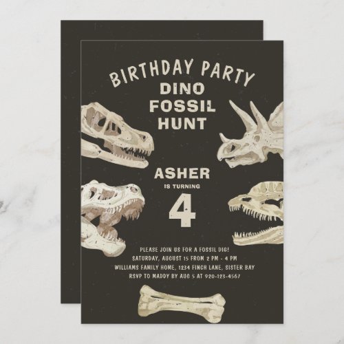  Fossil Dinosaur Birthday Party Invitation