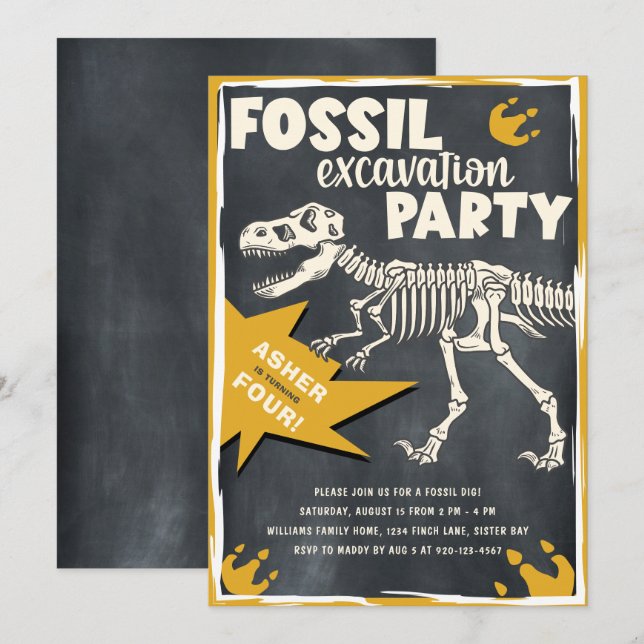 Fossil Excavation Dinosaur Birthday Party Invitation (Front/Back)