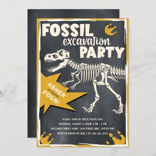 Fossil Excavation Dinosaur Birthday Party Invitation
