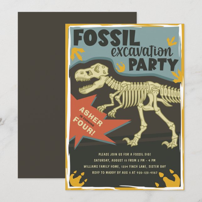 Fossil Excavation Dinosaur Birthday Party Invitation (Front/Back)