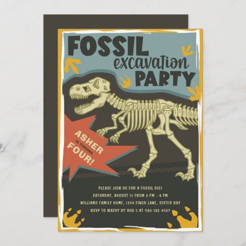 Fossil Excavation Dinosaur Birthday Party Invitation