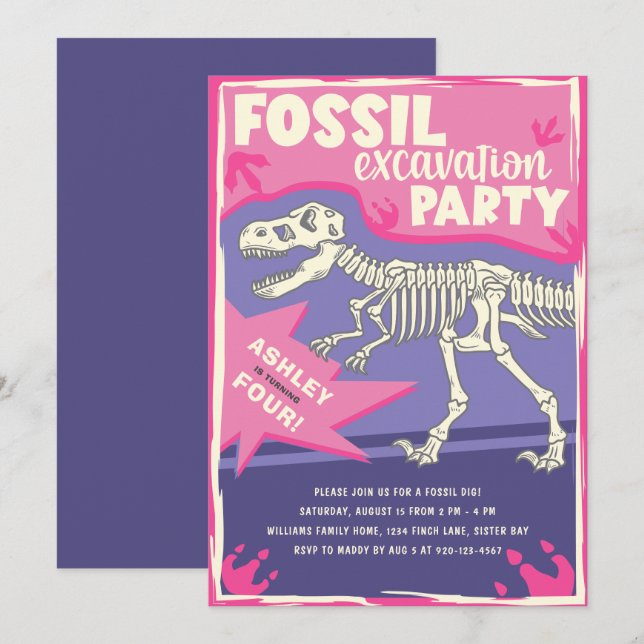 Fossil Excavation Dinosaur Birthday Party Invitation (Front/Back)