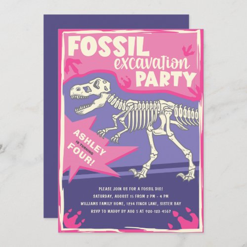 Fossil Excavation Dinosaur Birthday Party Invitation