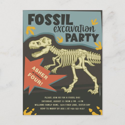Fossil Excavation Dinosaur Birthday Party Postcard