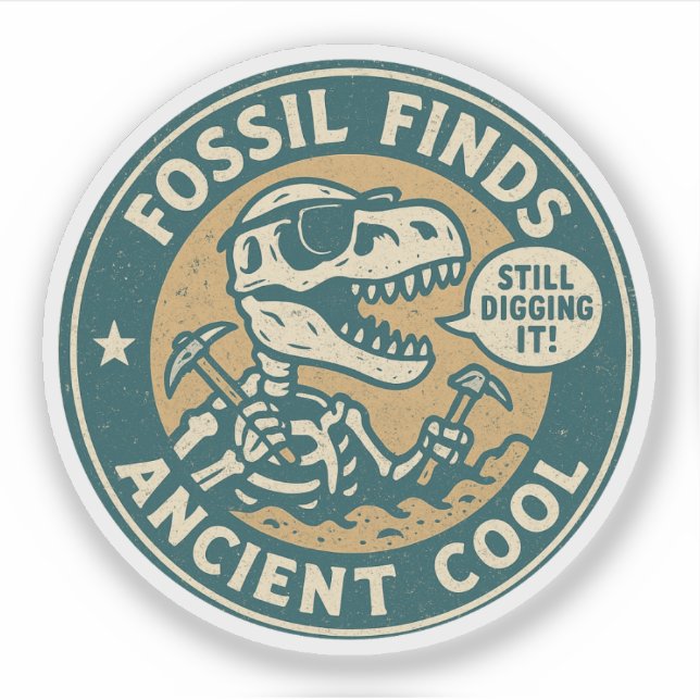 Fossil Finds Ancient Cool T-Rex Archeology Sticker (Front)