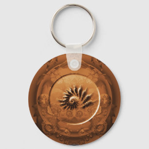 Fossil fractal mirror keychain