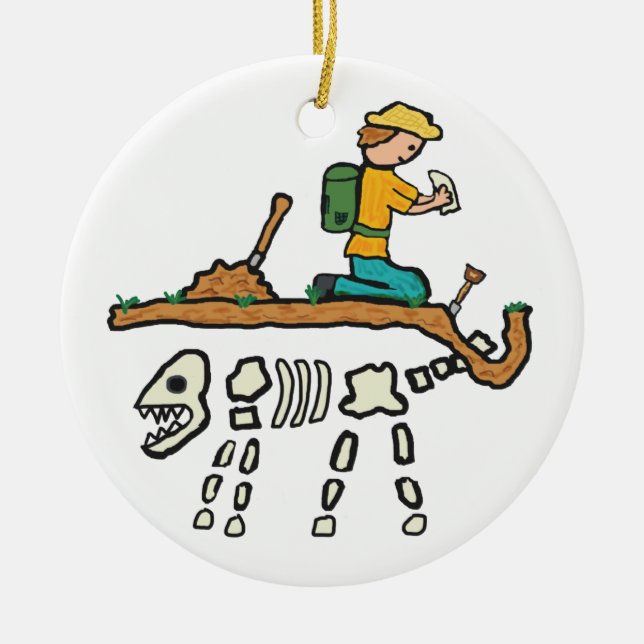 Fossil Hunting Ceramic Ornament (Front)