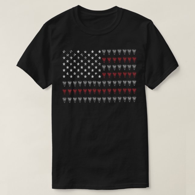 Fossil Shark Teeth Collector American Flag USA Pat T-Shirt (Design Front)