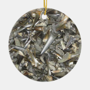Fossil shark teeth pattern ceramic ornament