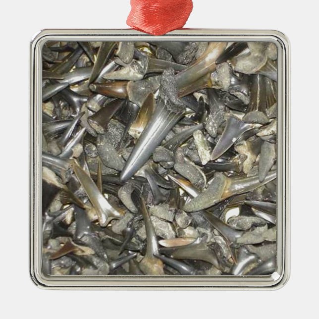 Fossil shark teeth pattern metal ornament (Front)