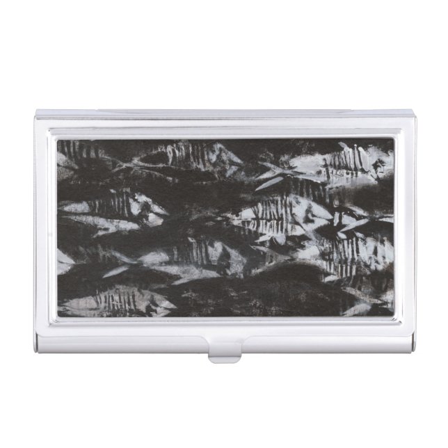 Fossil White Fish on Black Background Business Card Holder (Front)