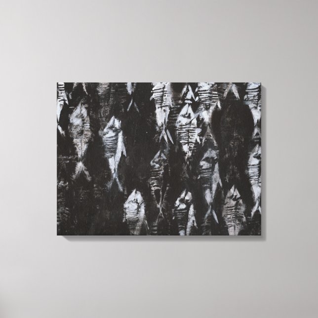 Fossil White Fish on Black Background Canvas Print (Front)