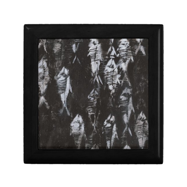 Fossil White Fish on Black Background Jewelry Box (Front)