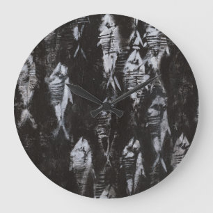 Fossil White Fish on Black Background Large Clock