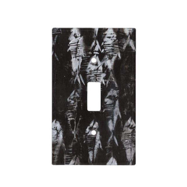 Fossil White Fish on Black Background Light Switch Cover (Front)