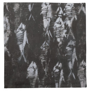Fossil White Fish on Black Background Napkin