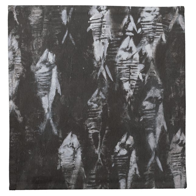 Fossil White Fish on Black Background Napkin (Front)