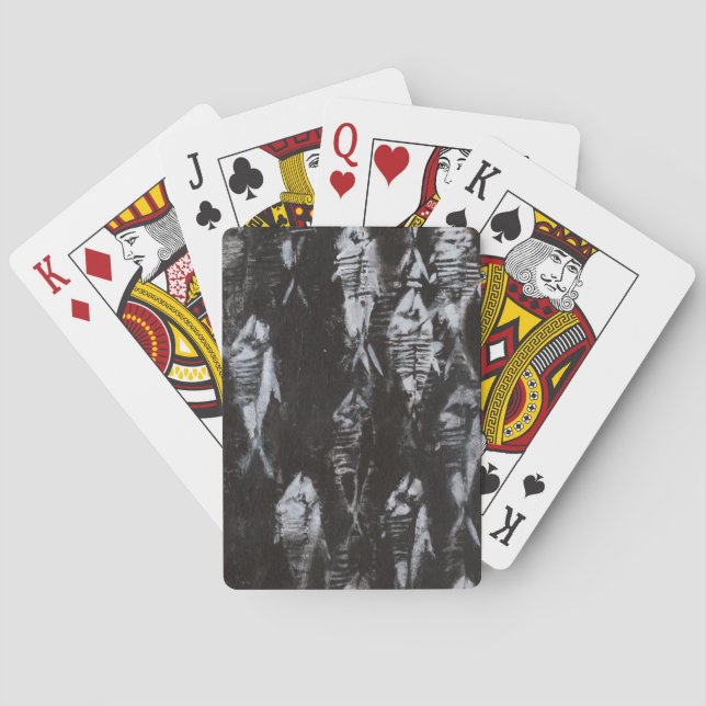 Fossil White Fish on Black Background Poker Cards (Back)