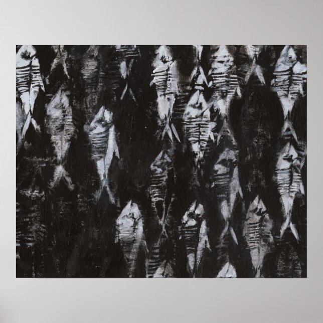 Fossil White Fish on Black Background Poster (Front)