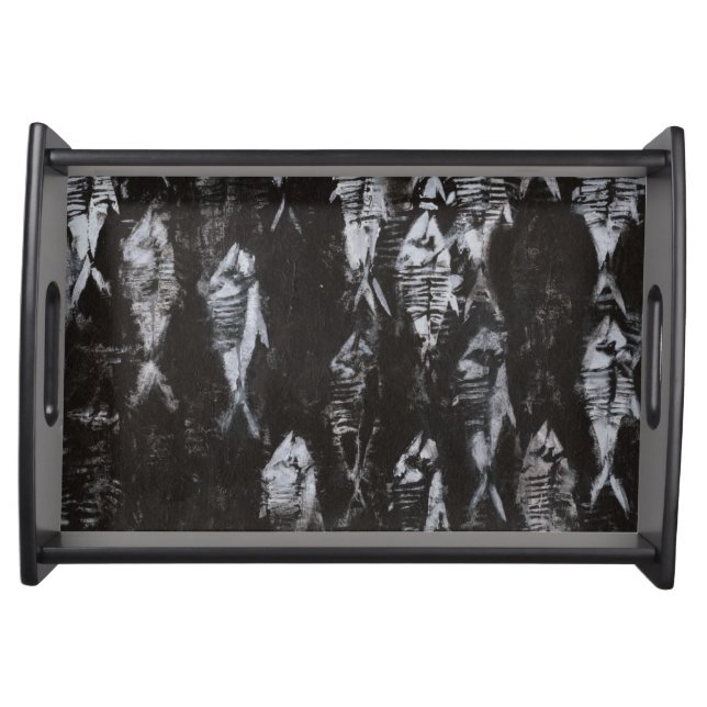 Fossil White Fish on Black Background Serving Tray (Front)