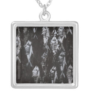 Fossil White Fish on Black Background Silver Plated Necklace
