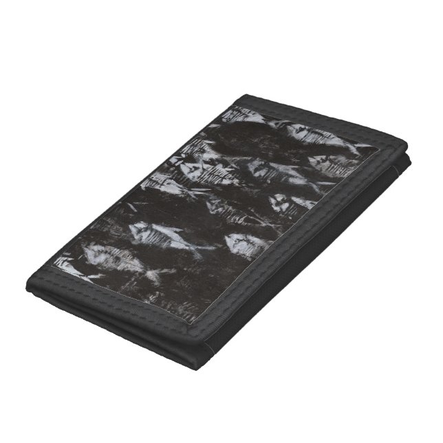 Fossil White Fish on Black Background Tri-fold Wallet (Bottom)