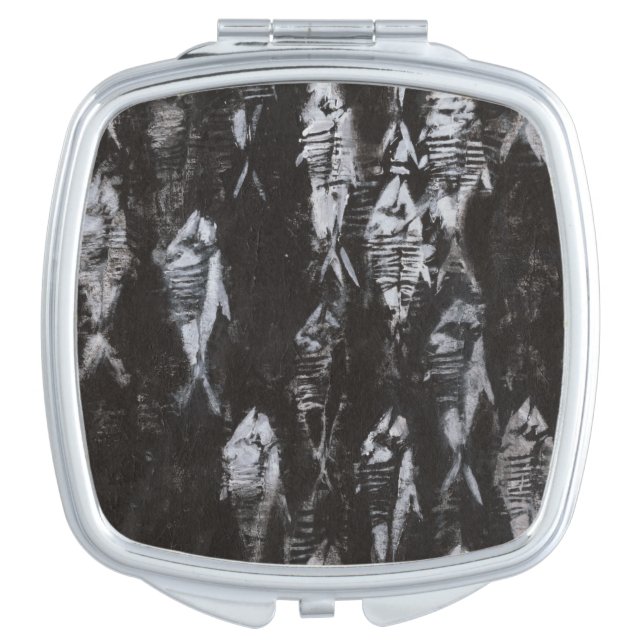 Fossil White Fish on Black Background Vanity Mirror (Front)