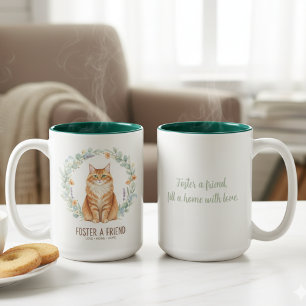 Foster a Friend Ginger Cat Floral Wreath Two-Tone Coffee Mug