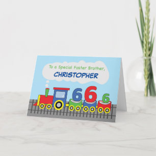 Foster Brother 6th Birthday Colorful Train Track Card