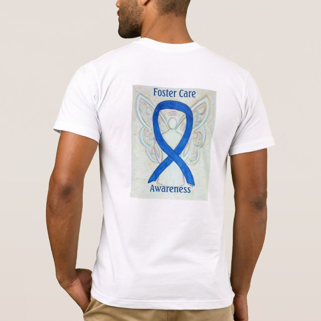 Foster Care Awareness Blue Ribbon Angel Custom Tee (Back)