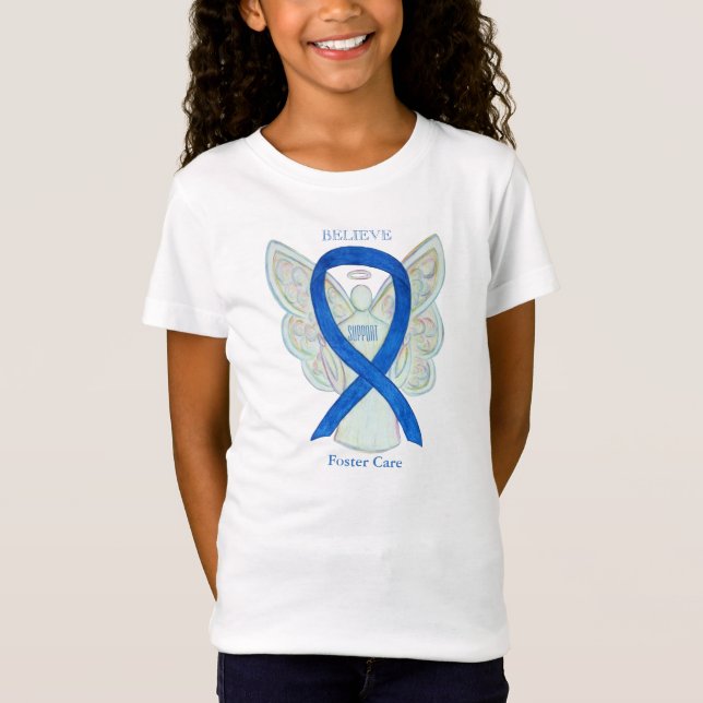 Foster Care Blue Awareness Ribbon Angel Shirt (Front)