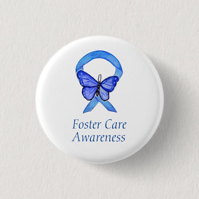 Foster Care Blue Awareness Ribbon Custom Pin (Front)