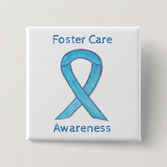 Foster Care Blue Awareness Ribbon Custom Pin (Front)