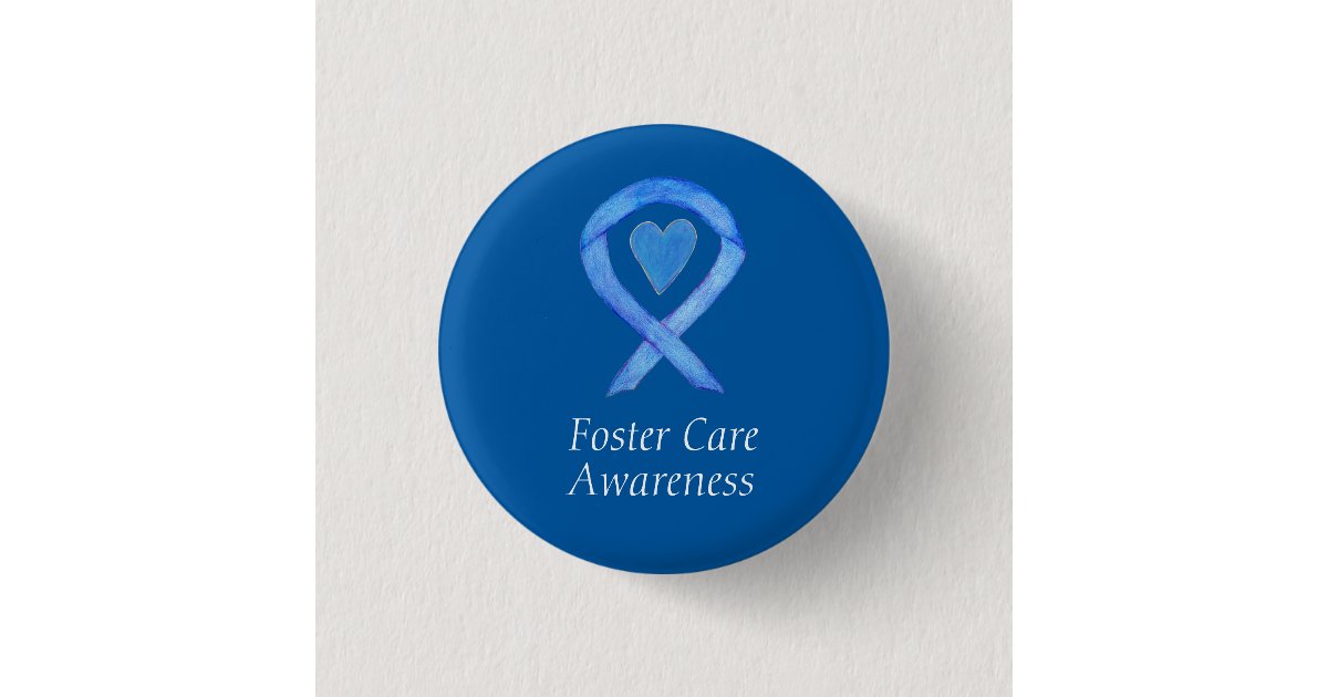 Foster Care Blue Awareness Ribbon Heart Pin | Zazzle