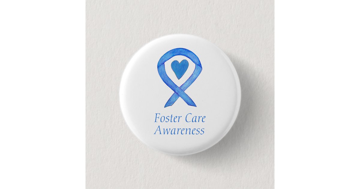 Foster Care Blue Awareness Ribbon Heart Pins | Zazzle