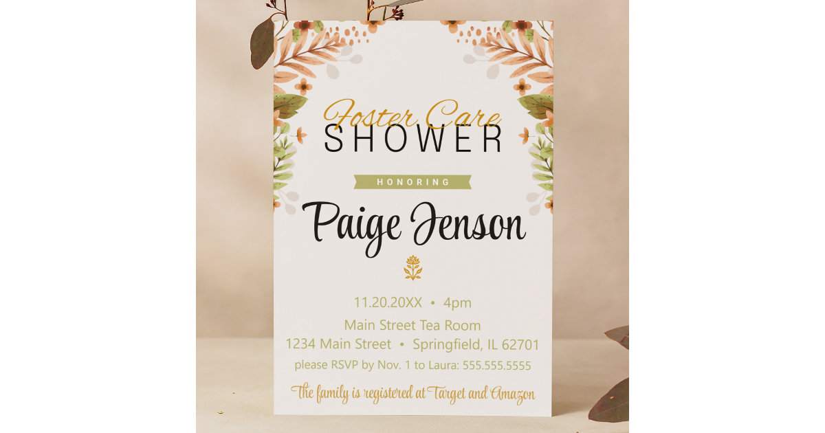 Foster Care Shower Green and Brown Botanicals Invitation Zazzle