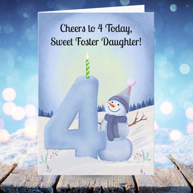 Foster Daughter 4th Birthday Snowman Snowy Four Card (Creator Uploaded)