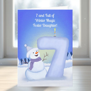 Foster Daughter Happy 7th Birthday Snowman  Card