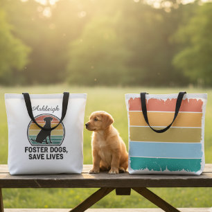 Foster Dogs Save Lives Retro Sunset Animal Rescue Tote Bag