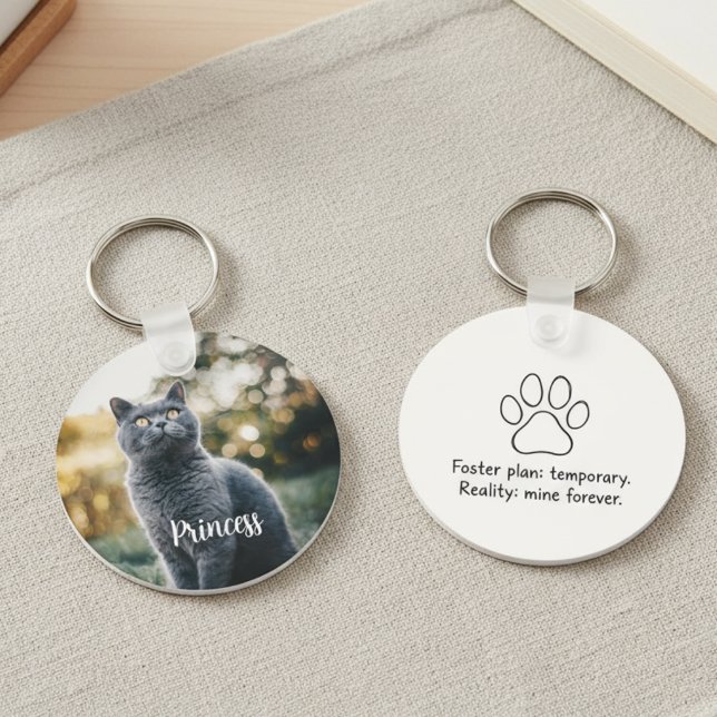 Foster Fail Forever Mine Pet Paw Print Keychain (Custom Keychain for "Foster Fail" Cat Owners)
