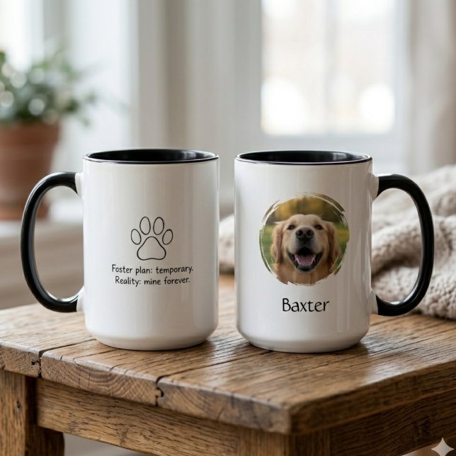 Foster Fail Paw Print Photo Mug (Sweet foster fail mug with a pet photo for a rescue mom celebrating a forever home.)