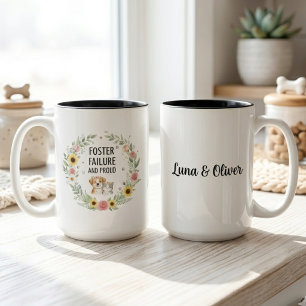 Foster Failure and Proud Floral Puppy Kitten Wreat Two-Tone Coffee Mug