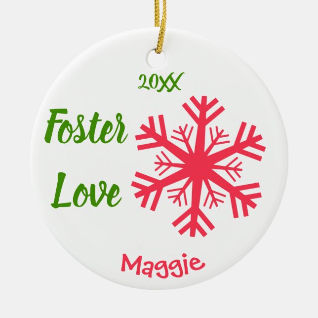Foster Love - Customized Pink Snowflakes Adoption Ceramic Ornament (Front)