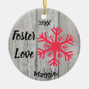 Foster Love - Customized Pink Snowflakes Adoption Ceramic Ornament
