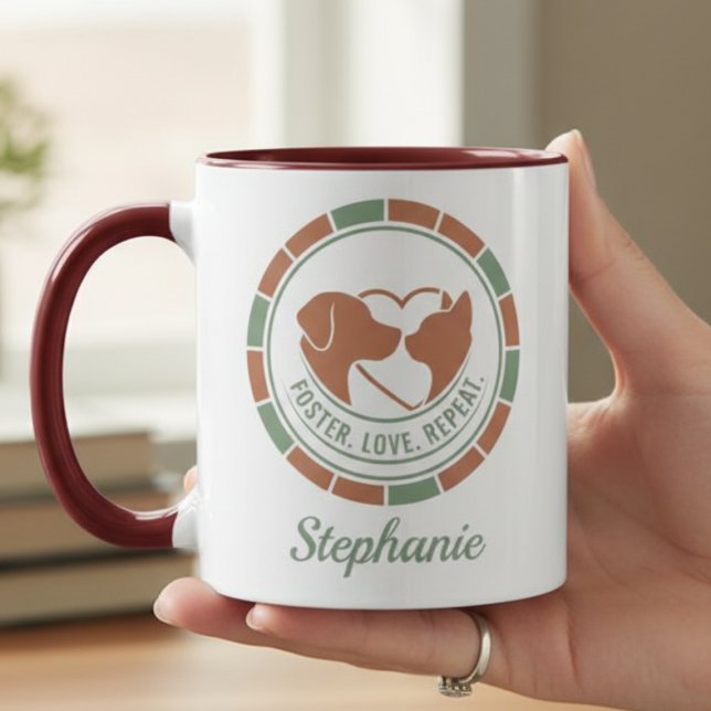 Foster Love Repeat Dog Cat Rescue Advocate Mug (Foster Love Repeat dog and cat mug — sweet holiday gift idea for dedicated rescue animal advocates.)