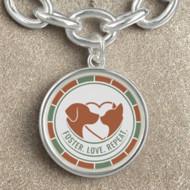 Foster Love Repeat Dog Cat Silhouette Earth Tone Bracelet (Foster Love Repeat charm bracelet for the rescue advocate — a thoughtful holiday gift idea.)