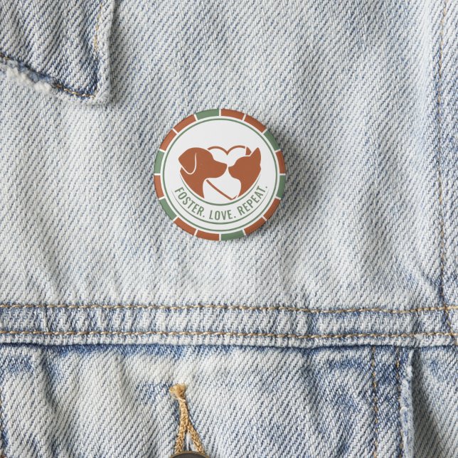 Foster Love Repeat Earthy Graphic Pin (Retro Pet Rescue appreciation button)