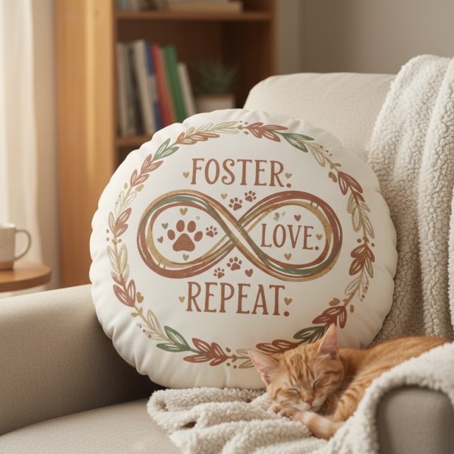 Foster Love Repeat for Pet Fosters Round Pillow (Personalized pet foster pillow)